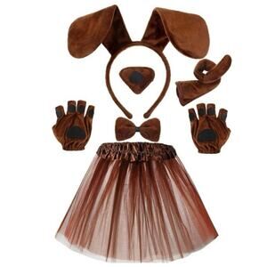 Zhanmai Puppy Dog Costume Set Ears Tail Bow Gloves Tutu Skirt Dark Brown NEW